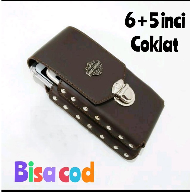SARUNG HP SABUK KOPEL 2 SLOT UKURAN 6 + 5 INCI_COKLAT