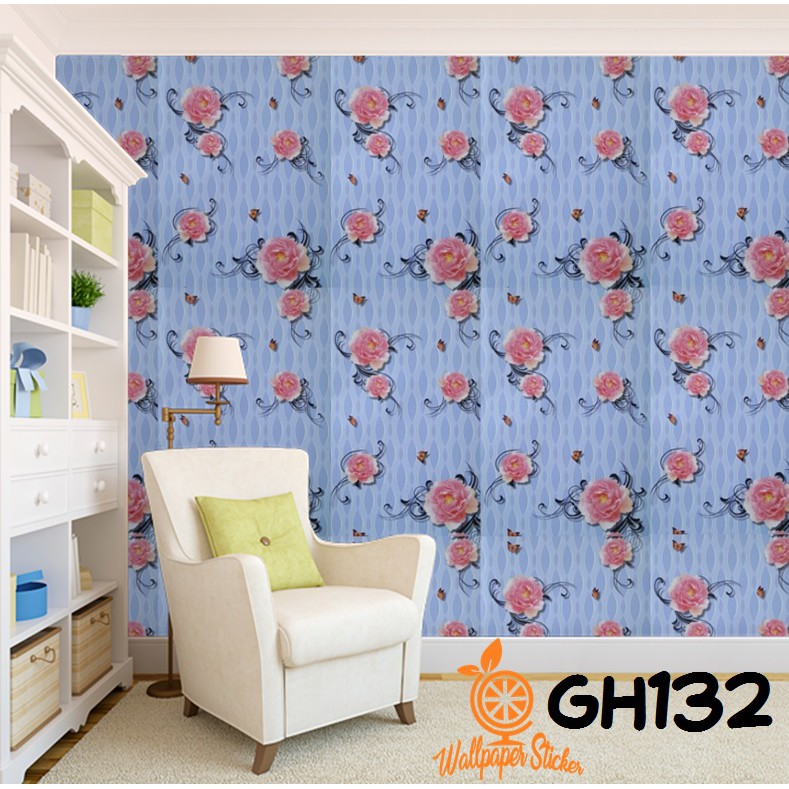 Wallpaper Sticker Dinding Dekorasi dinding hiasan dinding Gh Premium Quality 45cm x 9mtr Shabby Chic Bunga Bunga Gh131