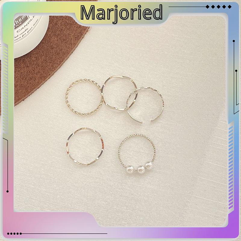 5 pcs Cincin Set Fashion Aksen Berlian Imitasi Mutiara Untuk Wanita-MJD