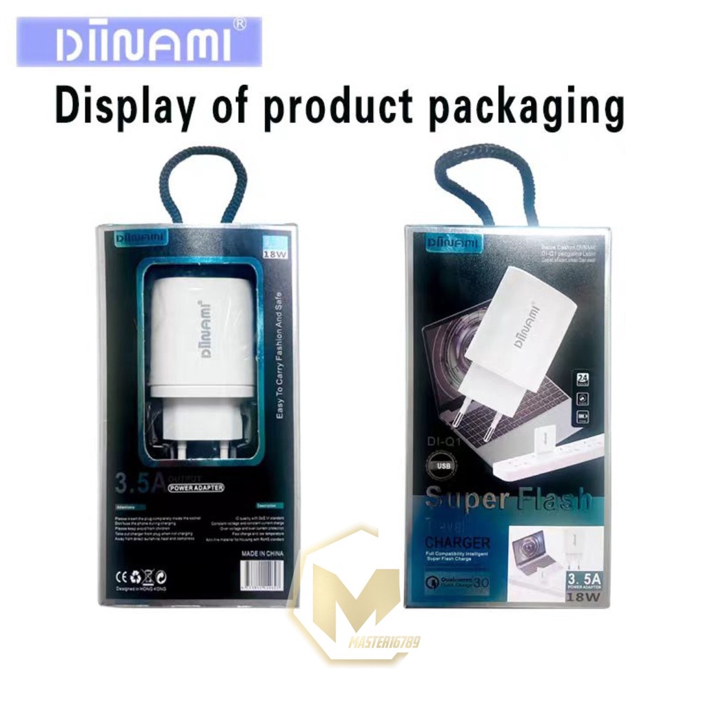 DIINAMI Adaptor Charger DM-Q1 Batok Charger Single Port Quick Charger 18W Qualcomm QC3.0 3A Output - Garansi Original Resmi 1 Tahun MA3389