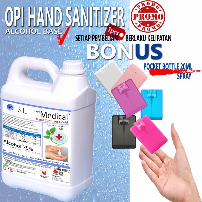 Hand Sanitizer 5 Liter Cair Medical dll Bonus Botol Saku Cantik Promo berlaku hanya bulan ini saja, ayo buruan sebelum habis periode promo sudah ada izin edar resmi by Oke sabun suplayer