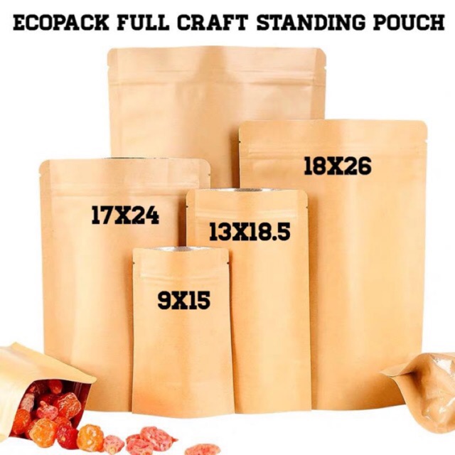 Standing pouch kraft full paper kemasan ziplock bag full paper ecopack