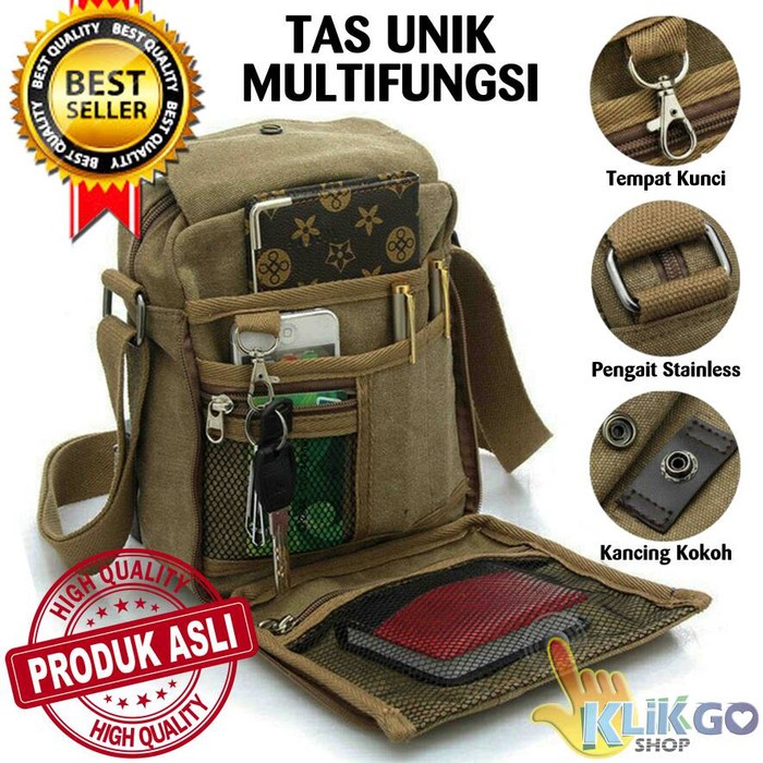 TAS UNIK MULTIFUNGSI PRIA KECIL TAS BAHU SELEMPANG BAHAN KANVAS