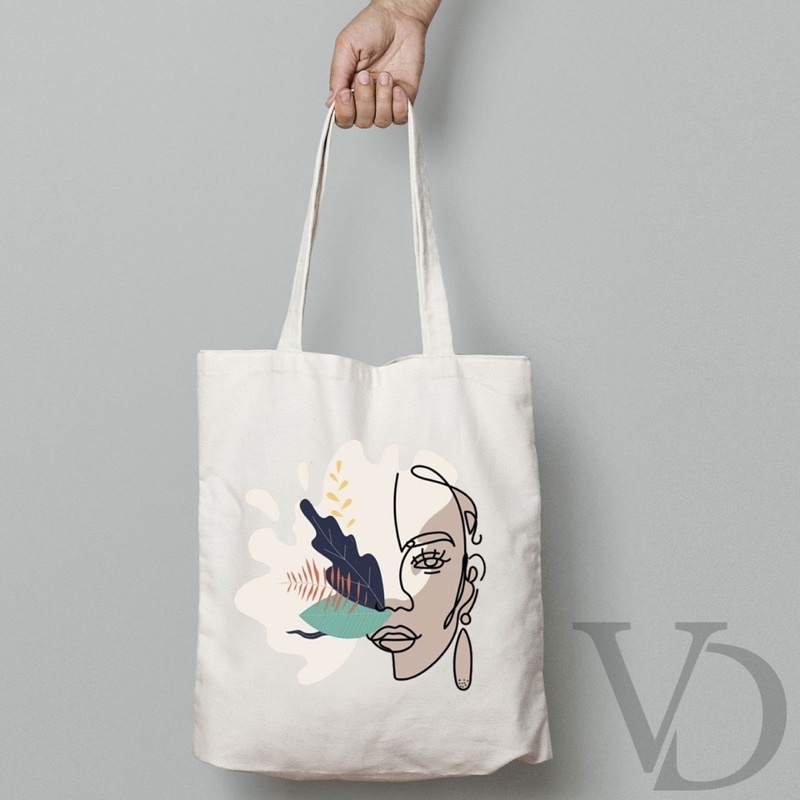 TOTE BAG MOTIF ABSTRACT MUKA TERBARU / AESTHETIC TOTE BAG / TAS BELANJA MOTIF FACE LINE