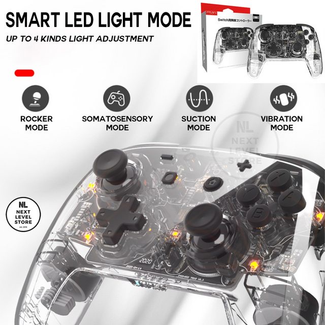 Switch Pro Controller PMW Smart LED Transparent Clear Wireless Stick