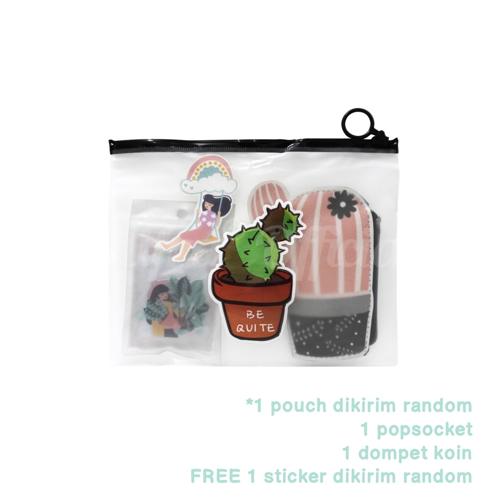 Shifra Bundling Gift Paket Pouch Dompet Koin PopSocket Dino Daun Woman (Free Sticker)