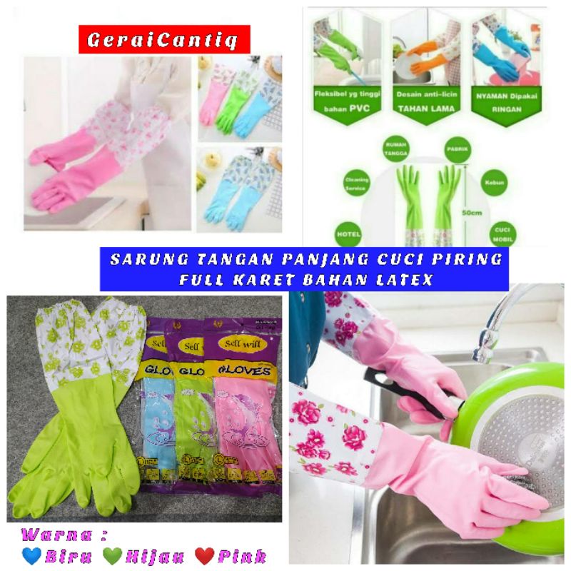 SARUNG TANGAN CUCI PIRING PANJANG BAHAN KARET MOTIF BUNGA