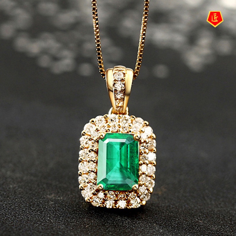 [Ready Stock]18K Gold Fashion High-End Emerald Necklace