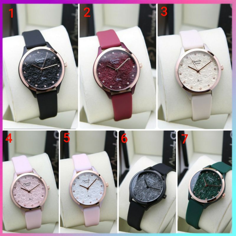 ORIGINAL GARANSI RESMI 1 TAHUN JAM TANGAN WANITA ALEXANDRE CHRISTIE ANALOG RUBBER STRAP ARLOJI WATCH