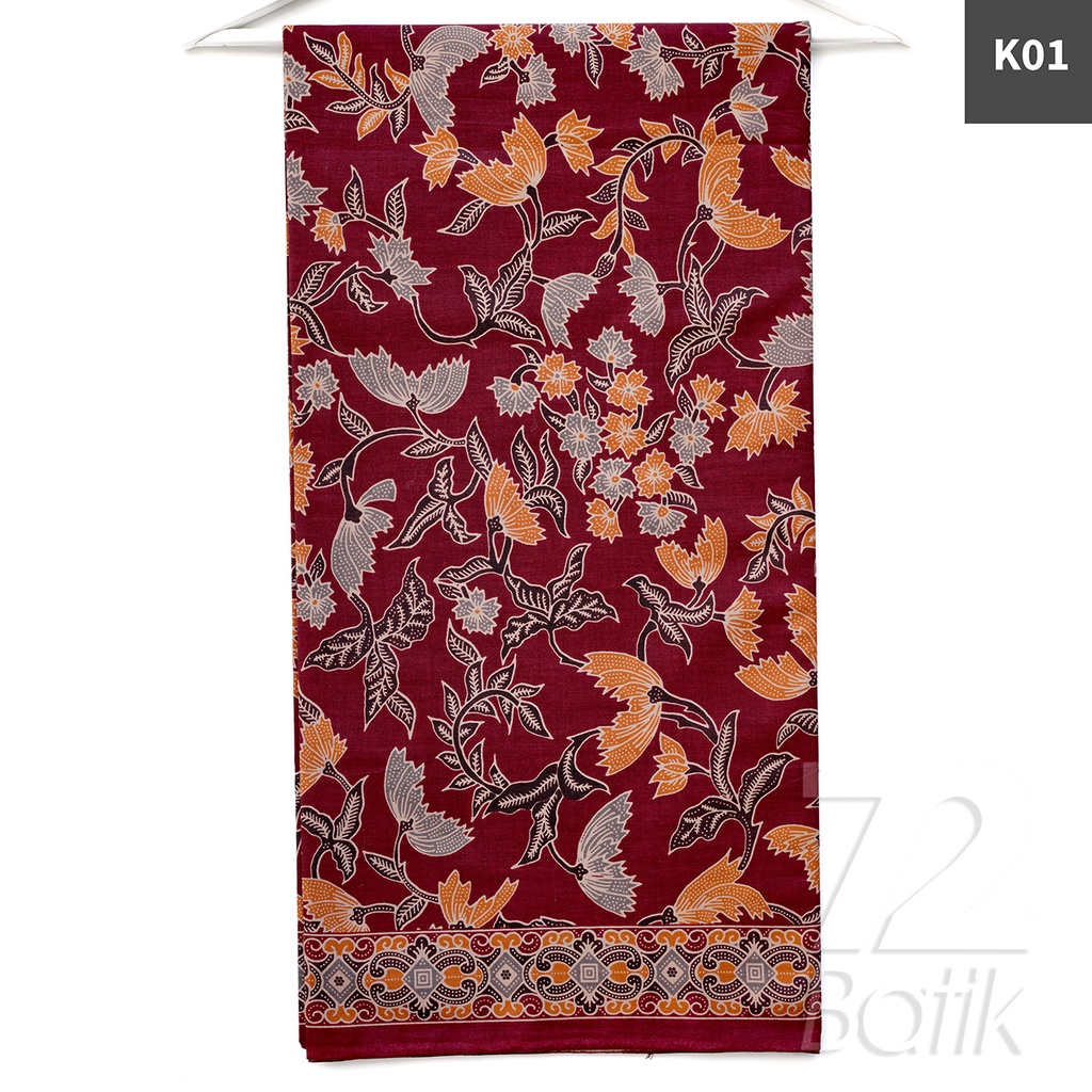 KAIN BATIK PREMIUM Bahan Katun Motif Kembang Warna Hijau Orange 725040 Cap 72 Jarik Jarit Samping Kebat Panjang Batik Katun Modern Premium Bahan Seragam Batik Pernikahan Kantor Keluarga Murah Kamen Jadi Batik Bali Lembaran