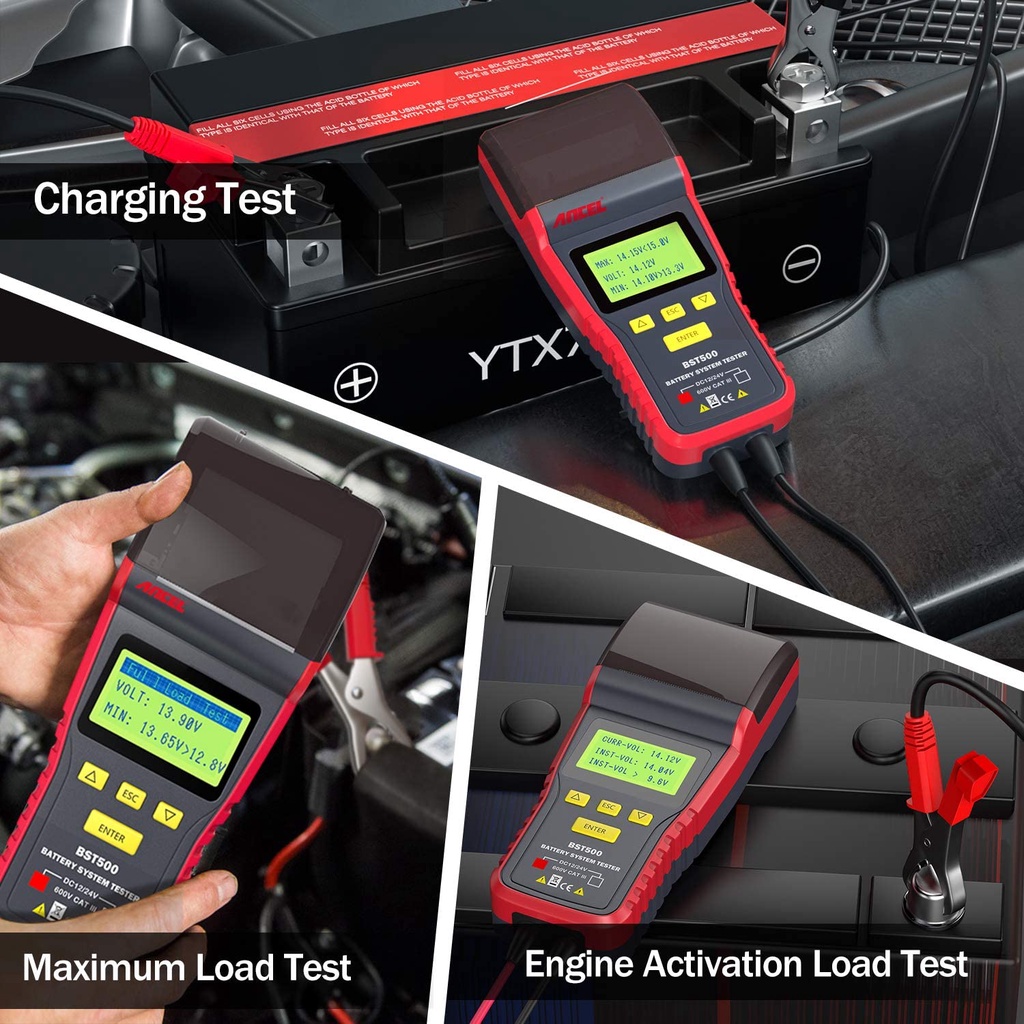 ANCEL BST500 12V And 24V 2in1 Car Battery Tester Digital Car Battery Analyzer Battery Health Analyzer Car Diagnostic Tool For Car/Truck/Motorcycle/Vans/Light Truck/Boat