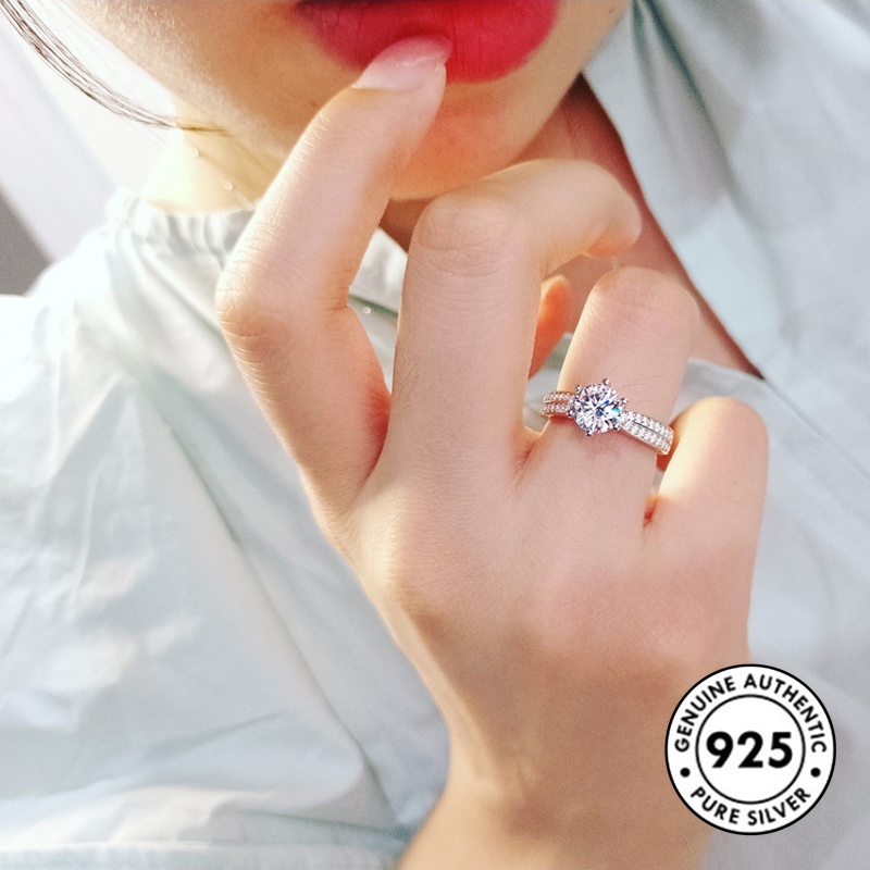 Cincin Berlian Bahan 925 Sterling Silver Gaya Elegan