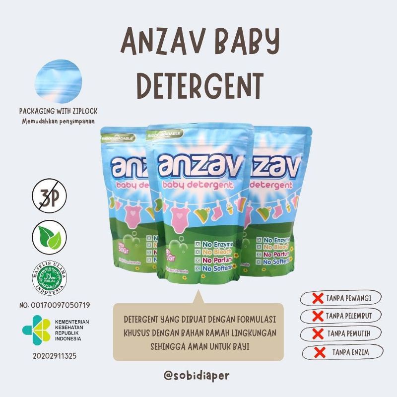 ANZAV Baby Detergent 500gr Deterjen Clodi Sabun Cuci Baju Bayi Ramah Lingkungan