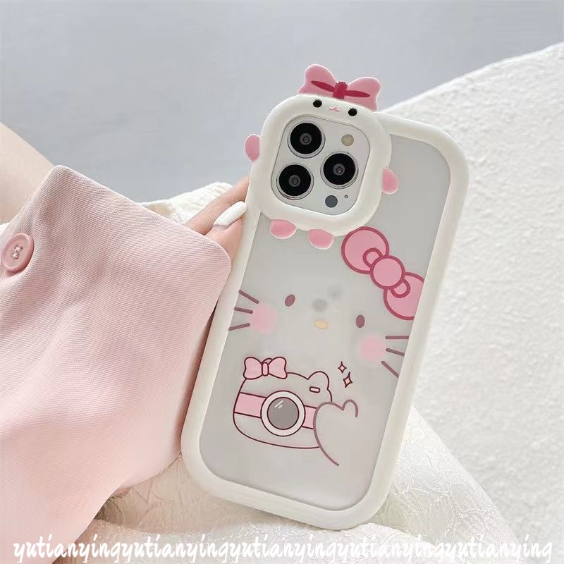 Case Hello Kitty Glossy Lucu Oppo A17 A76 A96 A5 A9 A3s A7 A5s A12 A53 A33 A74 A95 A16K A52 A57 2022 A15 A15s A54 A16s A16 Reno 4F 5F 5 7 A31 A17K A55 Lensa 3D Bow-knot Sarung