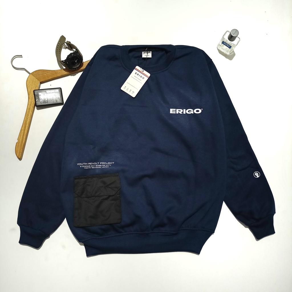 Dz97 Sweater Crewneck Pria Distro Grafity Sweter Switer Crewnek CN Crowneck Cowok Cewek Wanita Tebal-pocket navy