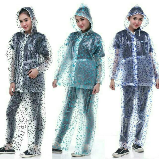 Jas Hujan Setelan Transparan Polkadot Rain City Marble 69130