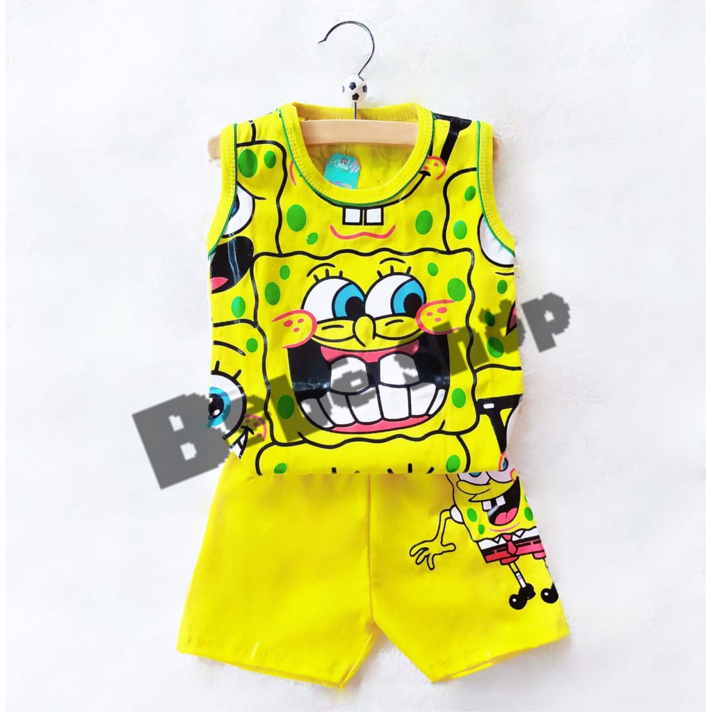 Setelan Baju Anak Spongebob Lekbong Usia 0 Sampai 7 Tahun