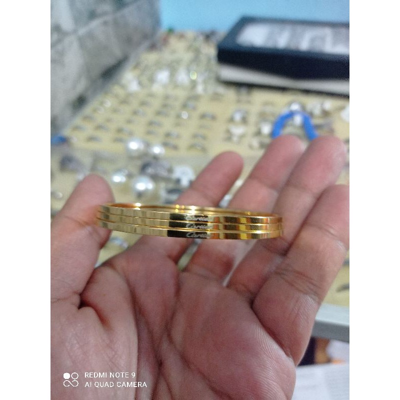 COD Gelang keroncong titanium isi 3 pcs Gratis cincin anti luntur  perhiasan wanita import