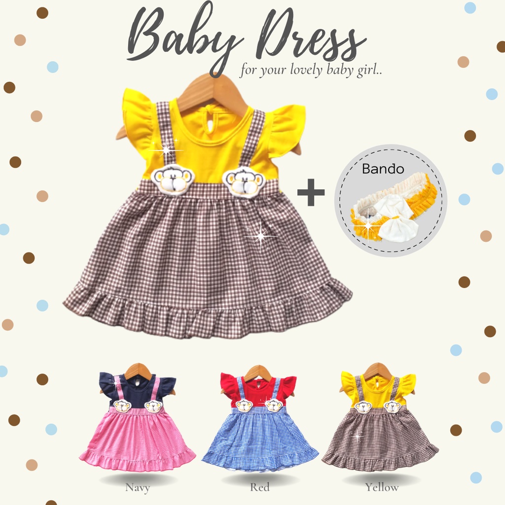 MBSS - QIU2 LITTLE MONKEY Baju Bayi Model Dress MURAH Baby Girl (0-6 bulan)  Dress Anak Perempuan