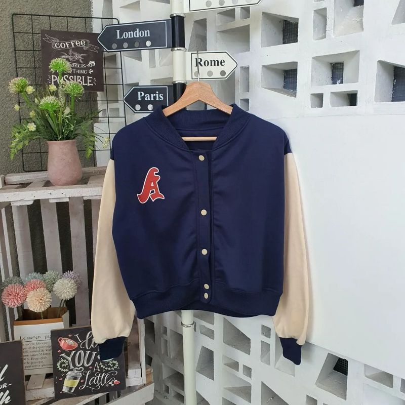 Jaket Wanita Crop | A Baseball jacket varsity | Jaket Bomber Crop | A Baseball