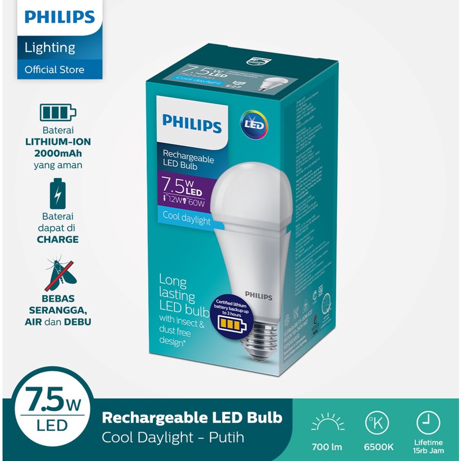 Philips Lampu LED Emergency Rechargeable 7.5W 6500K Putih