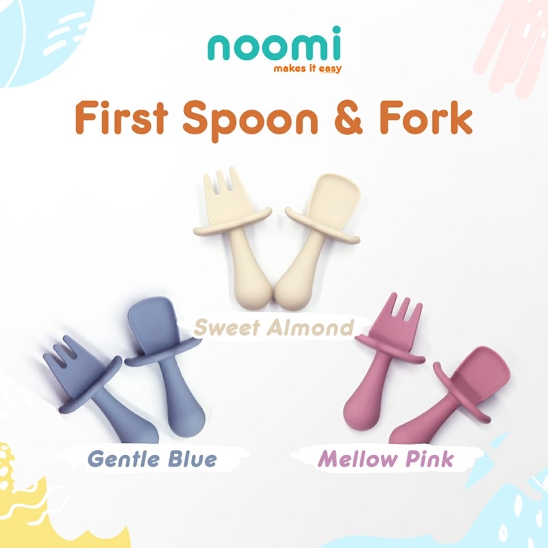 MAK316 NOOMI FIRST SPOON &amp; FORK SENDOK GARPU SILICONE BAYI ANTI SEDAK