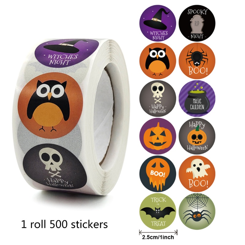 500pcs Stiker Label Segel Desain Labu Kelelawar Halloween Untuk Kemasan Kue