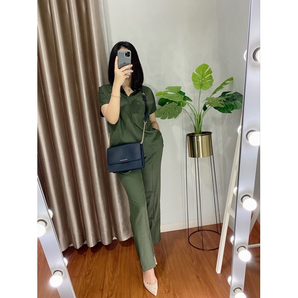 ONE SET TWILL PIYAMA SET TWILL/PAJAMAS/DAILY ONE SET/SETELAN / SETCEL / KEMEJA RAYON / RAYON TWILL-oliv( RAYON TWILL)