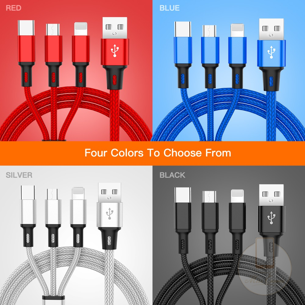 Kabel Data / Charger Micro Usb / Type C 3in1 Fast Charging Panjang 1.2m Untuk Iphone