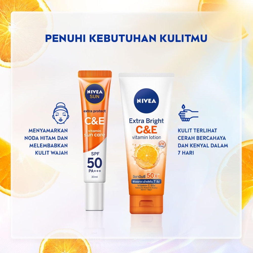 ❤ BELIA ❤ NIVEA Extra Bright C&amp;E Vitamin Lotion 180ml | Sun Extra Protect C&amp;E 30ml | Body Lotion, Vitamin C&amp;E | Sunblock Wajah, Vitamin C&amp;E, SPF50