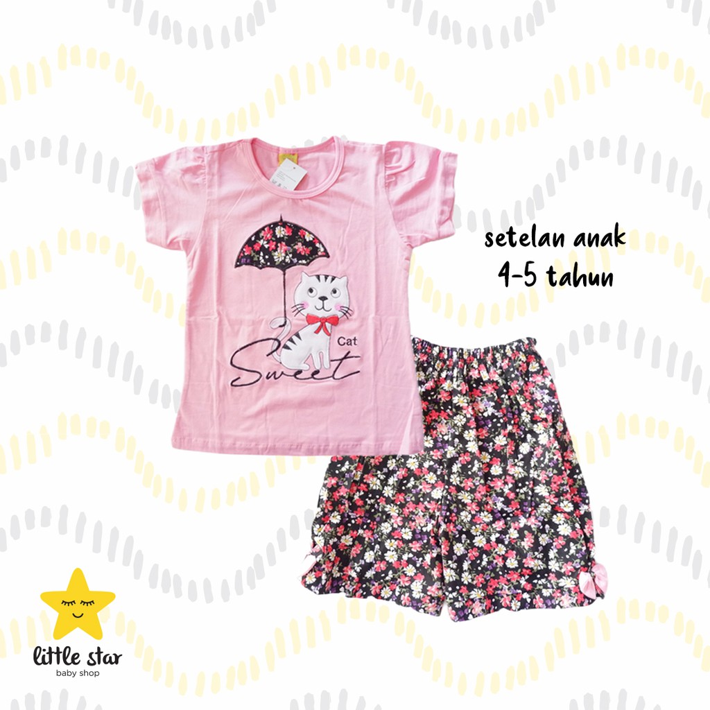 Yurico Kids Setelan Kaos Atasan Celana Pende Anak Cewek Perempuan Girl