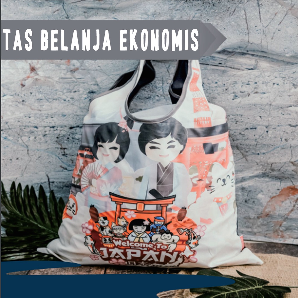 Tas Belanja Wanita Lipat Besar Anti Air Jumbo Ekonomis Motif Desain Custom Murah