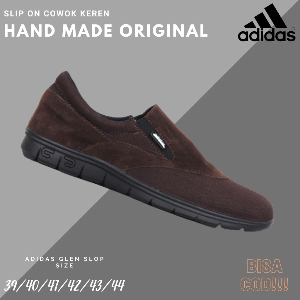 PROMO COD Sepatu Slop Pria Adidas Glen Coklat Suede Formal Kasual Kerja Fashion Cowok Keren Terlaris