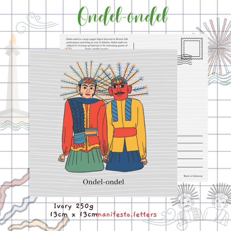 Jual Postcard Square Ondel Ondel Kartu Pos Budaya Betawi Jakarta Shopee Indonesia