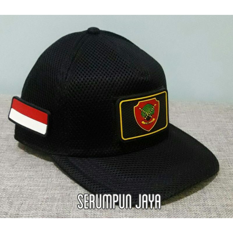 TOPI LINMAS - TOPI LINMAS HITAM 3PATCH JARING DOUBLE MESH VELCRO