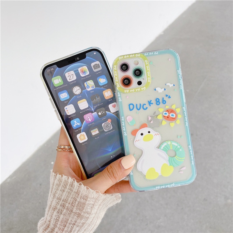 Cute Duck Angel eyes Shockproof Straight Cube Case iPhone 12 Pro Max 11 8plus 7plus 6 6s Plus 7 8 XR X XS MAX SE 11Pro Max iPhone 12 Mini TPU Soft Casing