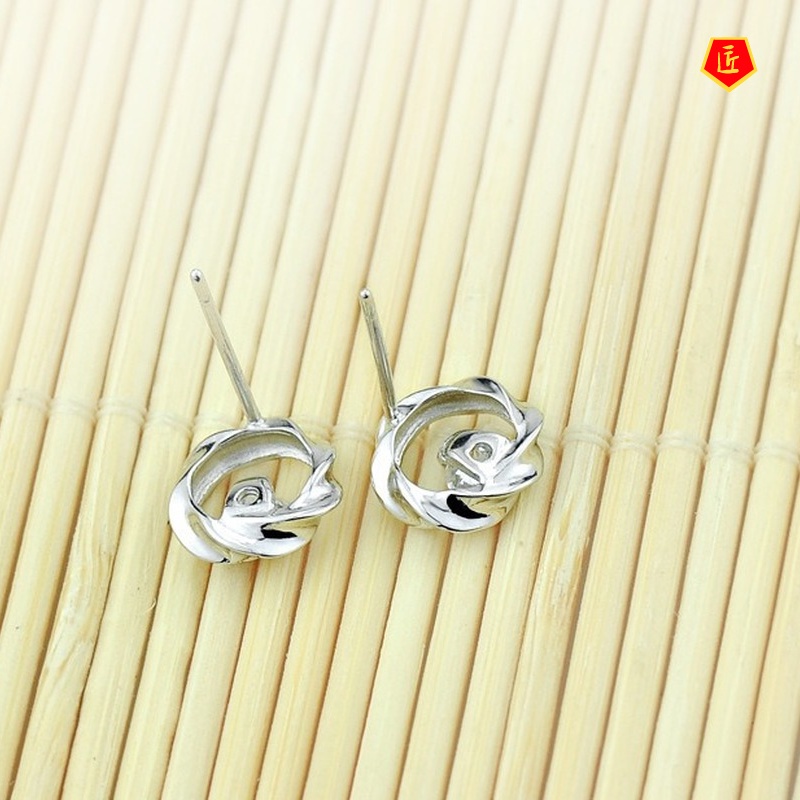 [Ready Stock]Female Silver Simple Diamond Garland Stud Earrings