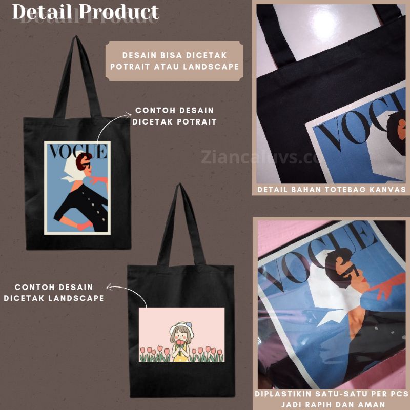 [MINIMAL ORDER 3 PCS] Totebag Custom Kanvas Hitam (30×40 cm)