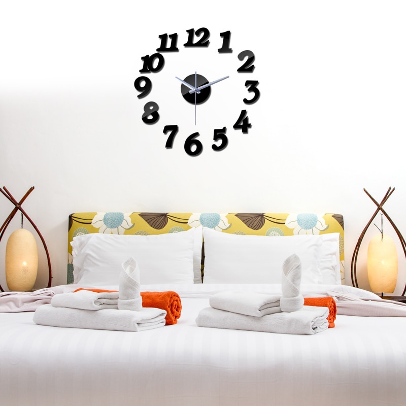 Taffware Jam Dinding 3D kamar tidur senyap tanpa suara 50cm Diameter Dekorasi dinding minimalis modern Jam dinding besar raksasa DIY Giant Wall Clock Quartz 30cm 50cm DIY-03 Warna Hitam 3D DIY Wall Clock Modern Design Silent Big Digital Acrylic Wall