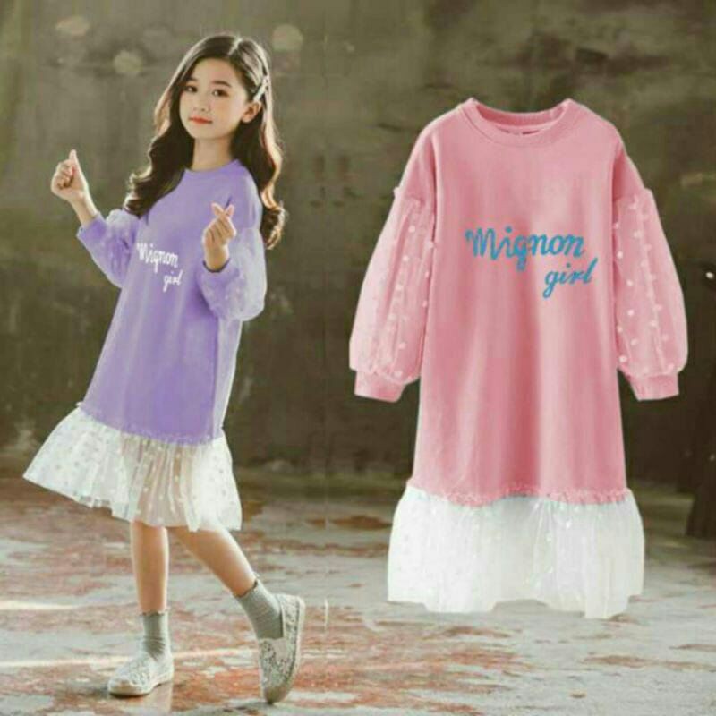 Dress Anak Tile Salju Lengan Balon Anak Umur 5th-8th Baju Anak Perempuan Baju Anak Model Korea