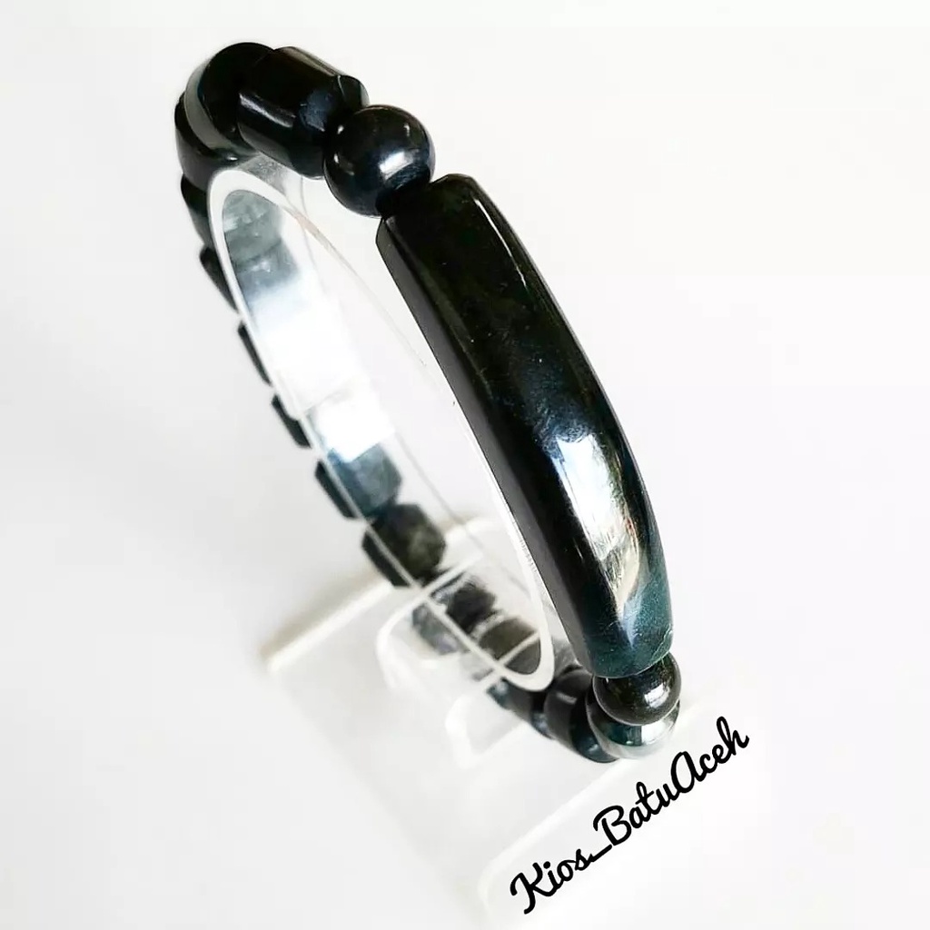 Gelang Batu Giok Hitam Black Jade Asli Aceh Original Cutting Plat Slim