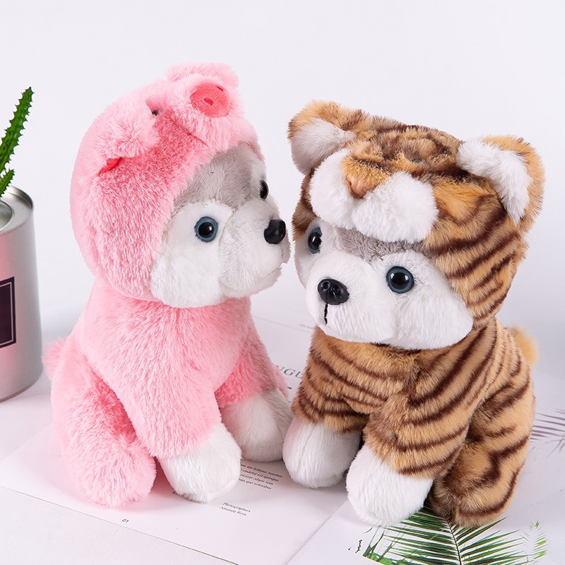 Boneka Anjing Husky Bahan Plush Warna Kuning Putih Merah Biru