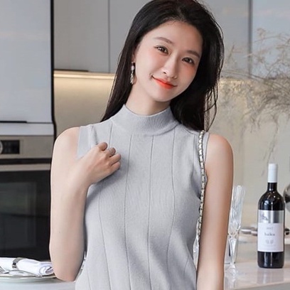 HUES.ID Turtleneck Wanita Tanktop Rajut Tengtop Impor Tank Top Import Blouse Korean Lalisa Style 4066