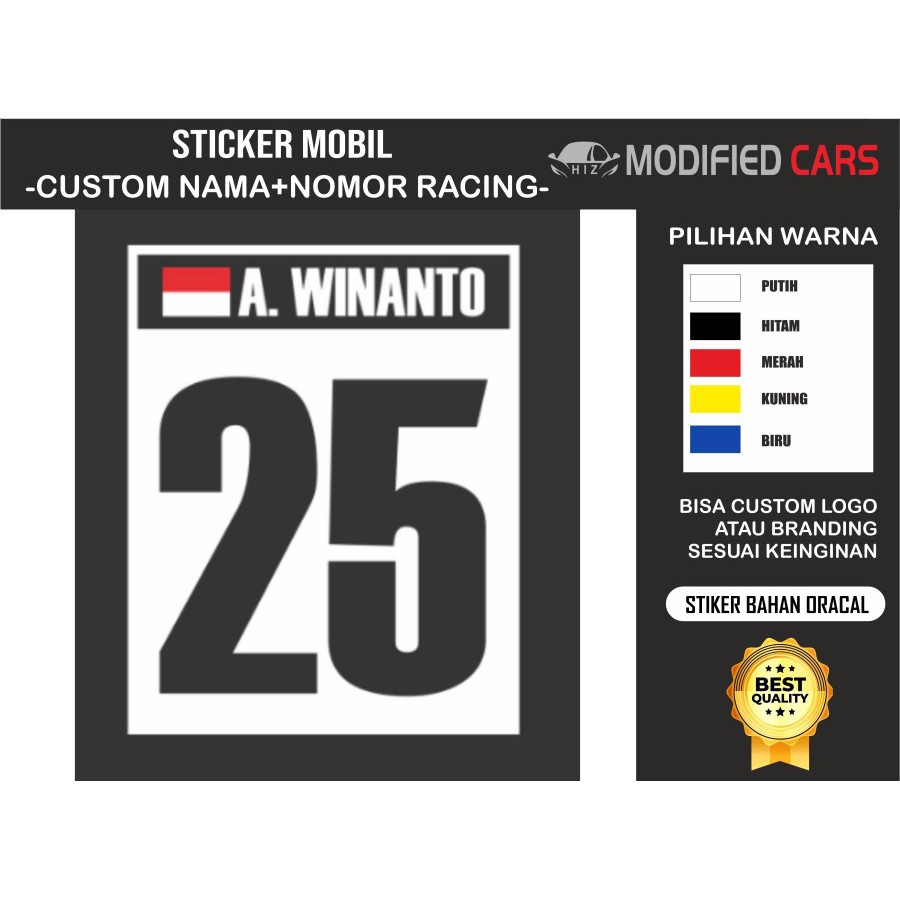 Stiker Mobil Custom Nama Sticker Nomor Balap Motor Racing Drift 4 PCS