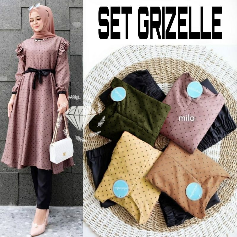 SET CELANA GRIZELE, POLKA CODORAY, GAMIS HIJAB MUSLIM, SETELAN