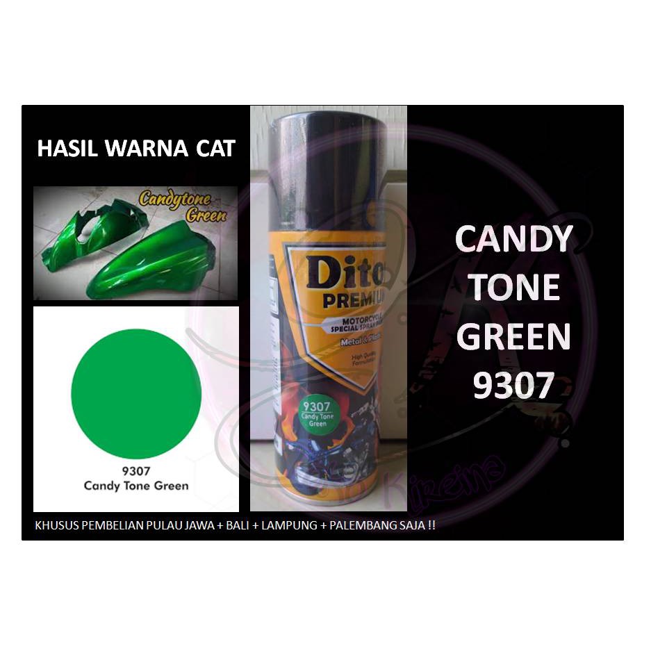 Cat Pilox Diton Premium Candy Tone Green 9307 400ml kendi cendi hijau sepeda motor mobil helm mesin