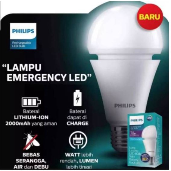 Led Emergency LED Philips Emergency 7w 9w Watt Cahaya Putih RECHARGEABLE EMERGENCY CHARGE 7 w 9 w