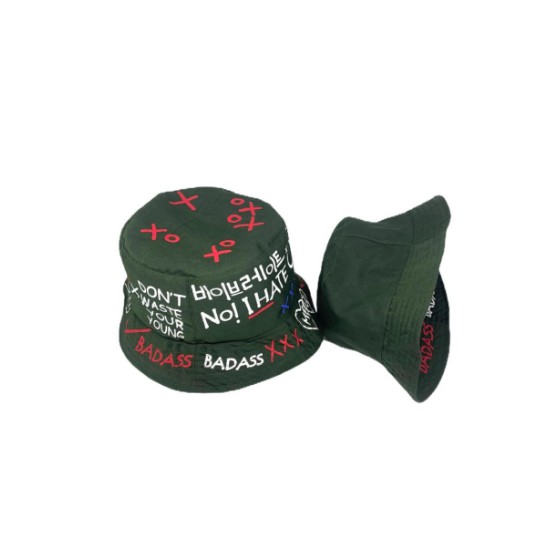 TERMURAH TOPI BUCKET HAT KOREA LAKI CEWE SABLON BADAS BOLAK BALIK PANTAI FISHERMAN-BADAS ARMY