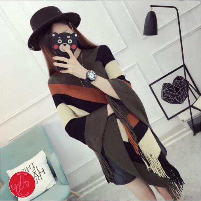 BAJU RAJUT WANITA PONCHO BLOCK FASHION UNIK NYAMAN TERLARIS FASHION PREMIUM