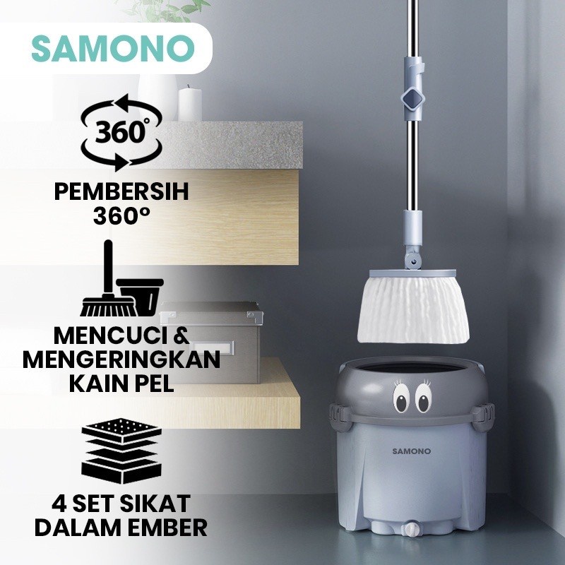 SAMONO ALAT PEL LANTAI MICROFIBER SPIN EMBER MOP LANTAI PEL KARAKTER LUCU